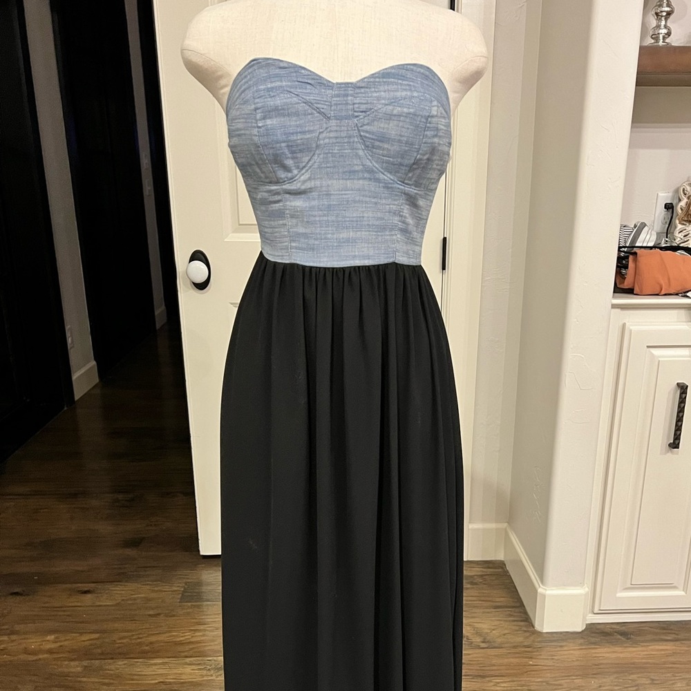 Black and chambray strapless maxi dress (Size Small)